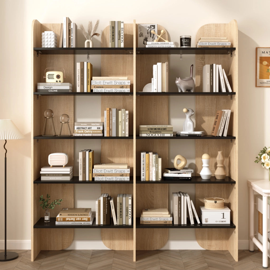 Libreria aperta a 5 ripiani alta 160 cm in truciolare naturale e nera