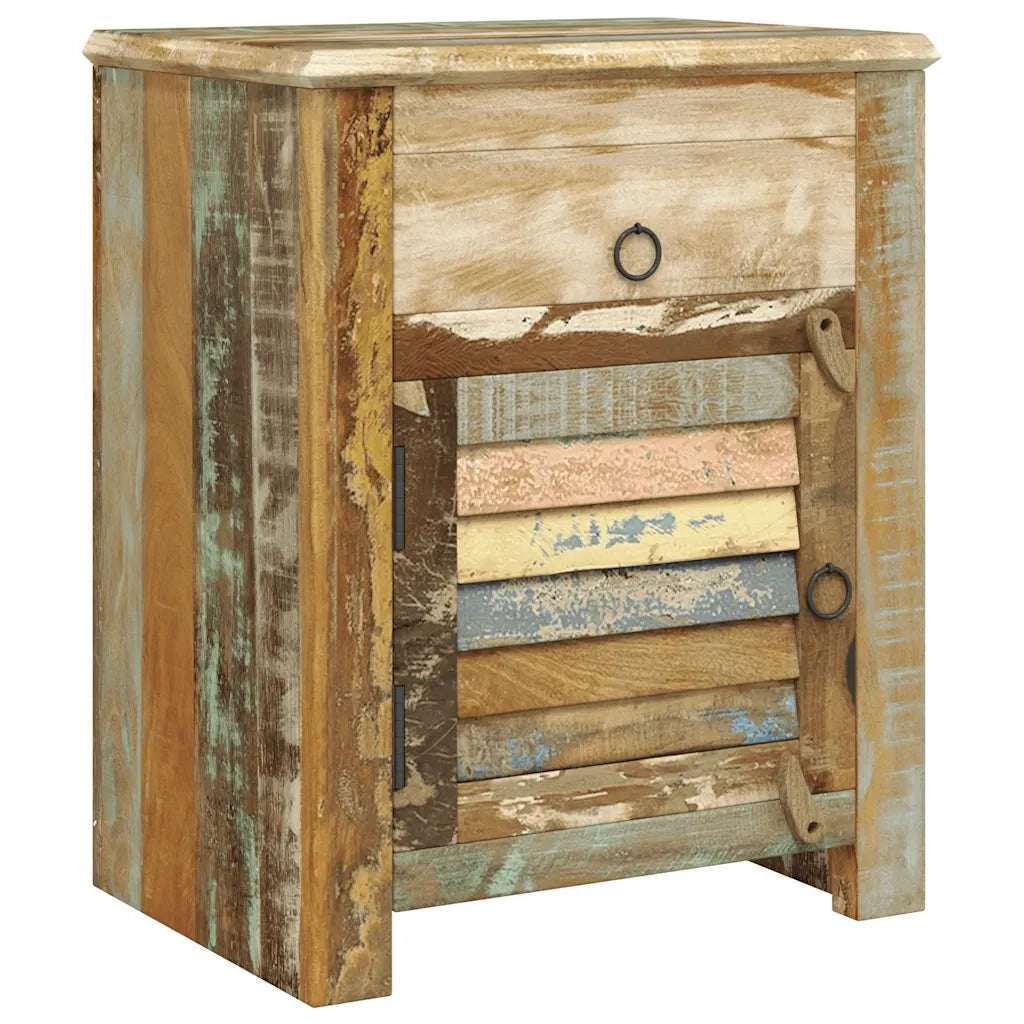 Tavolino Laterale con 1 Cassetto e 1 Anta in Legno di Recupero CFW1721472