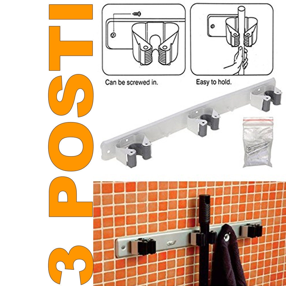 Trade Shop - Barra Porta Scope Appendi Scope 3 Posti Sostegno Murale Portascopa Appendiscope -