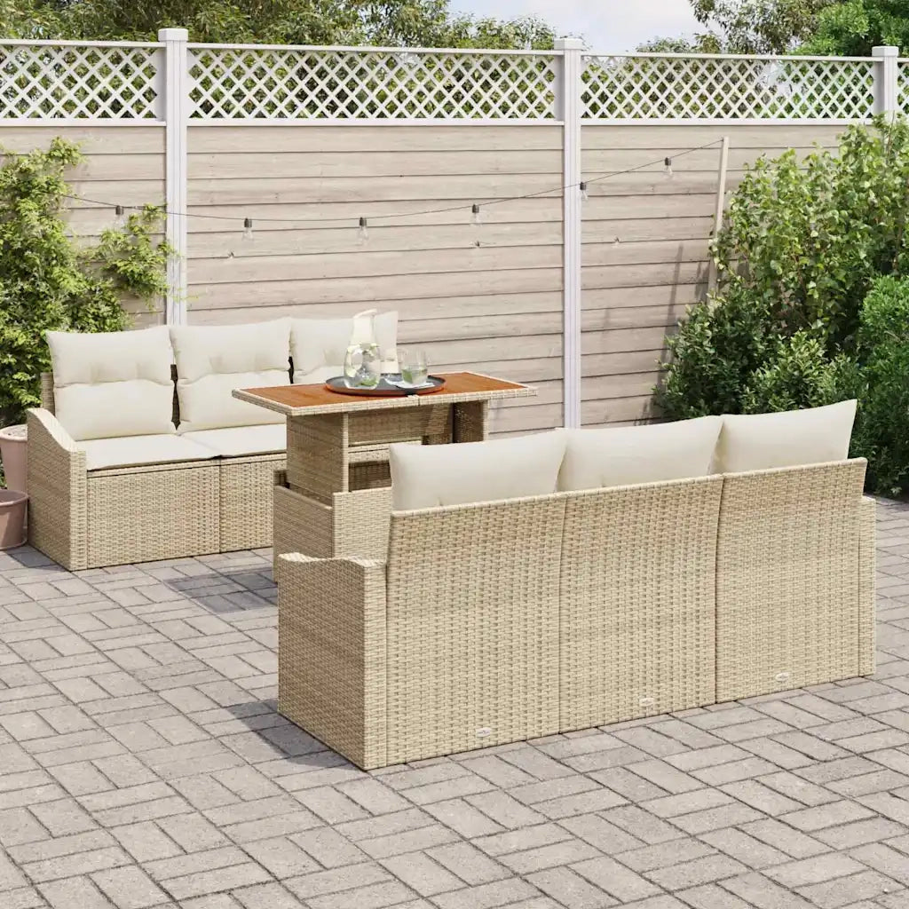 Set Divano da Giardino con cuscino 7 pcs Beige e Crema