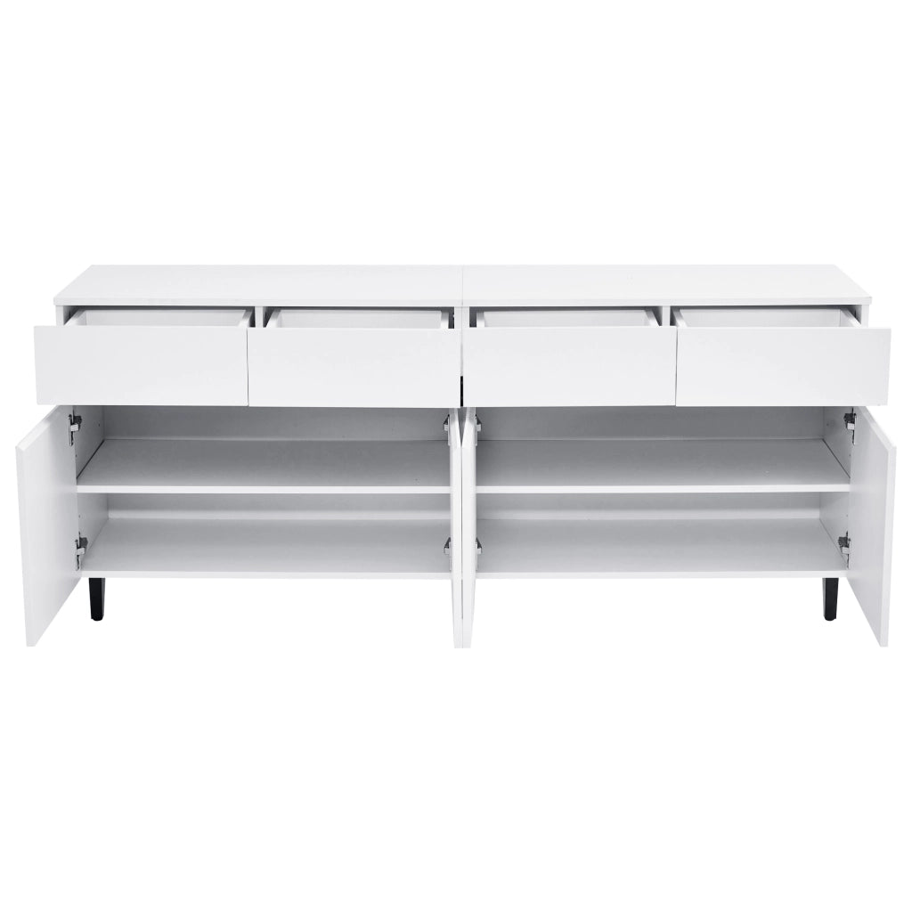 Credenza moderna lucida con 4 cassetti, 2 ante e ripiani regolabili per soggiorno e sala da pranzo in truciolato bianco 160 × 40 × 68 cm