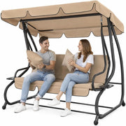 Dondolo Letto da Giardino 3 Posti Tetto Reclinabile Cuscini Beige 200x126x170 cm