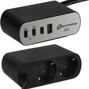 MULTIPRESA SCRIVANIA ELECTRALINE 2 SCHUKO 4 USB PD65W CON STAFFA BLOCCAGGIO
