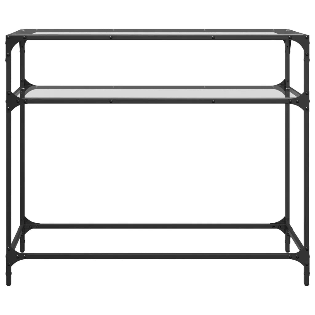 Tavolino Consolle Piano Vetro Trasparente 98x35x81cm in Acciaio