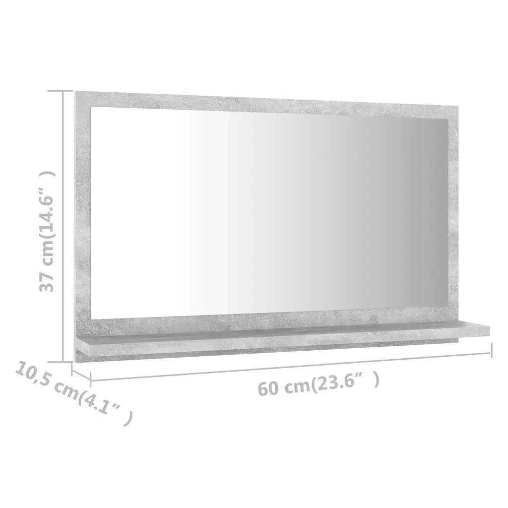 Specchio da Bagno Grigio Cemento 60x10,5x37cm Legno Multistrato 804566