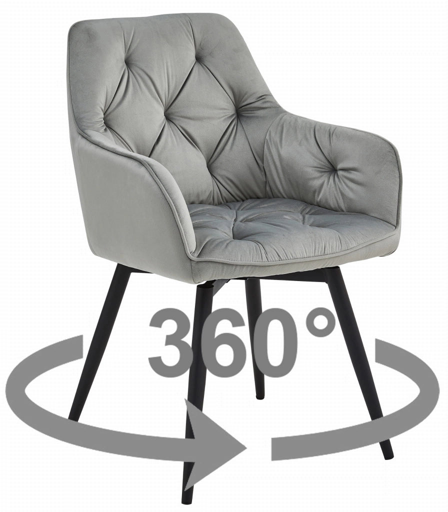 Sedia girevole in velluto VALORA LUKK360 - Grigio argento / Gambe nere