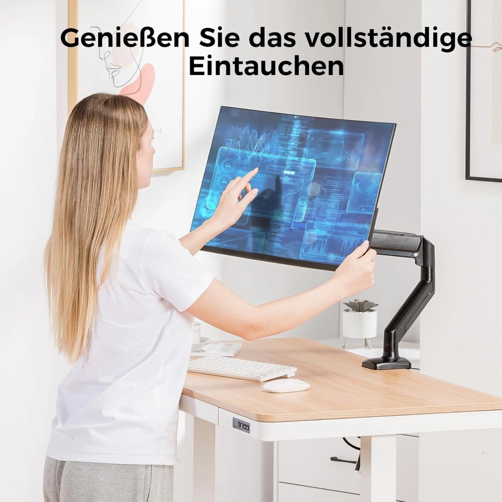 Supporto per monitor per monitor da 13 a 32 pollici, supporto singolo per braccio per monitor da 2 a 10 kg, altezza regolabile con inclinazioni, girevole, girevole, VESA 75 e 100 mm