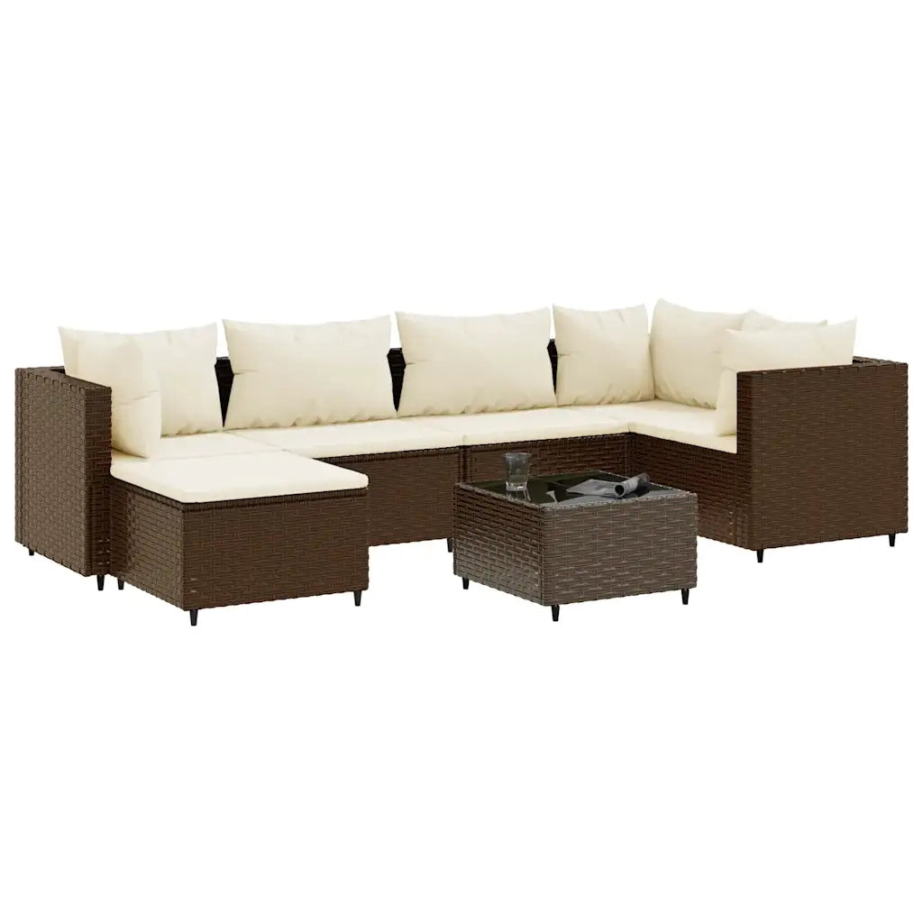 vidaXL Set Divani da Giardino 7 pz con Cuscini in Polyrattan Marrone
