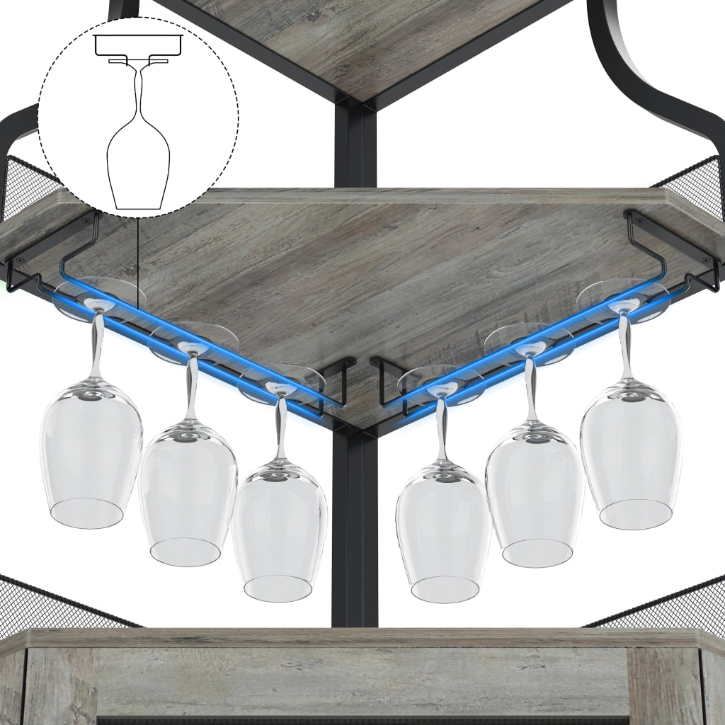 Mobile Bar Angolare Portabottiglie Grigio in Metallo e MDF, 154cm
