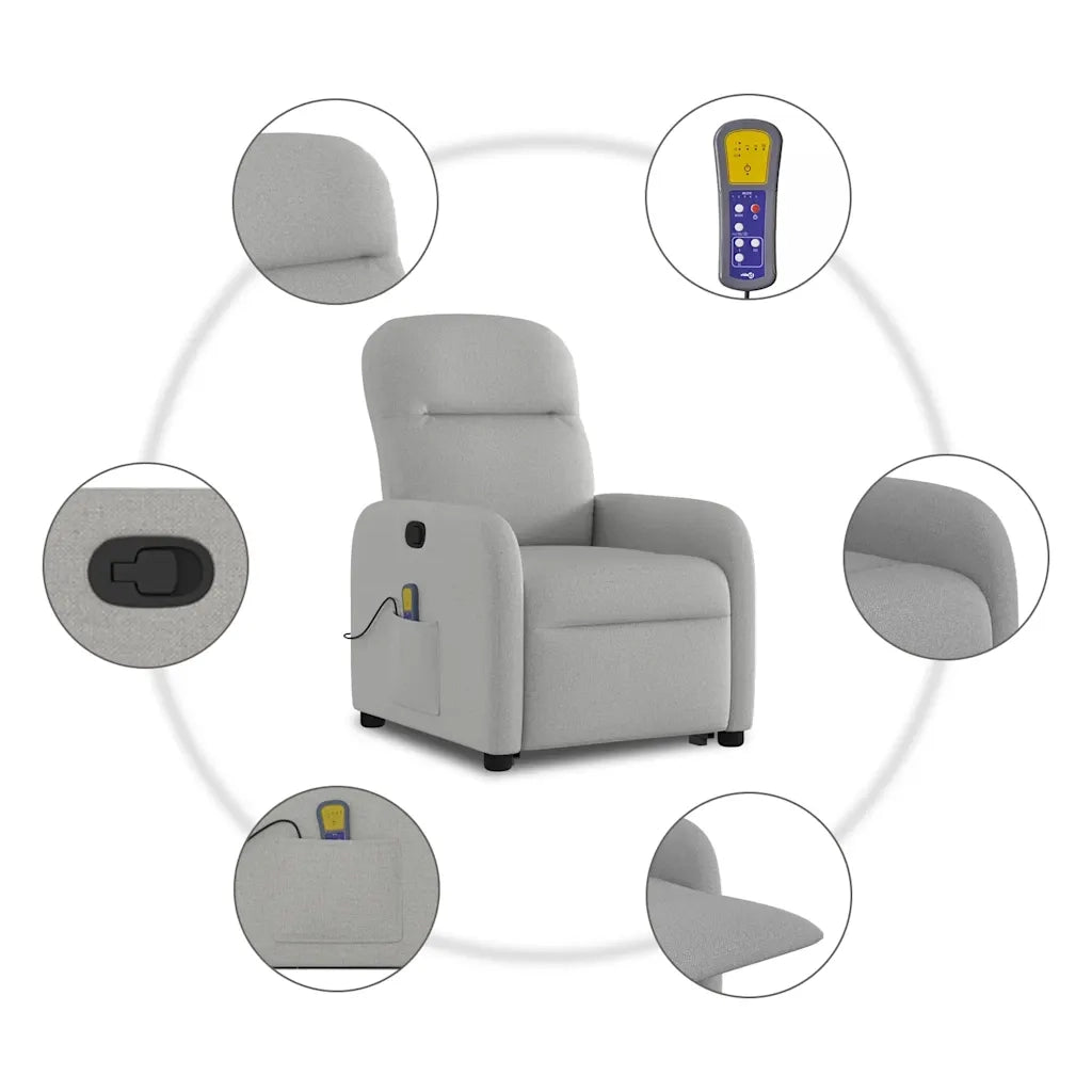 Poltrona | Sedia Relax Alzapersona Massaggi Reclinabile Grigio Nuvola Tessuto
