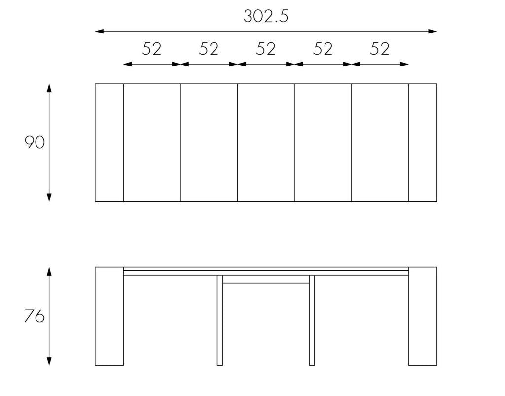 Consolle Allungabile 90x42,5/302,5xH76 cm in MDF Pinocchio Grigio