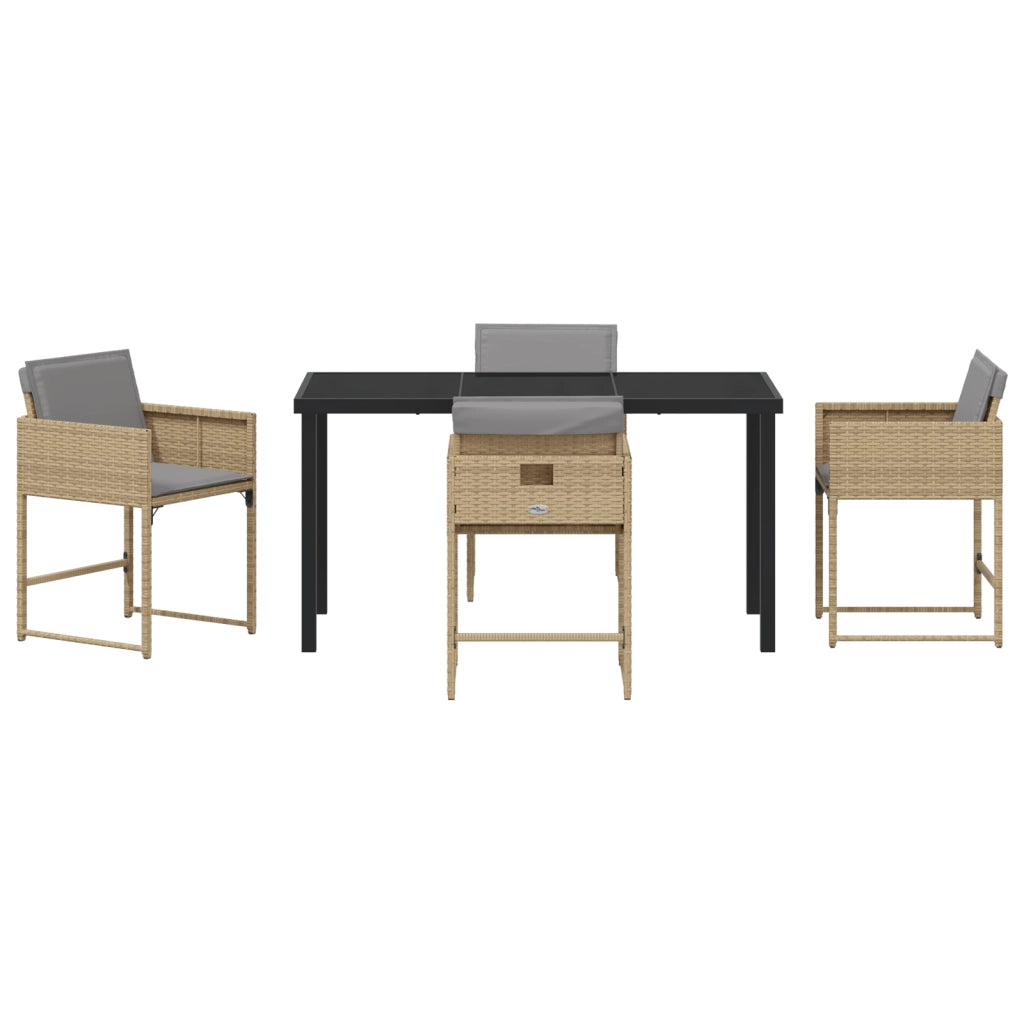 Set da Pranzo per Giardino in 5 Pezzi con Cuscini Beige in Rattan PE