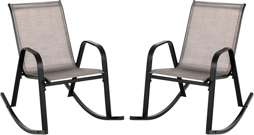 Sedie a Dondolo da Giardino 2 Pezzi, Dondoli da Esterno Ergonomici in Textilene Traspirante e Movimento Dolce, Sedie Dondolo da Balcone Terrazzo Giardino
