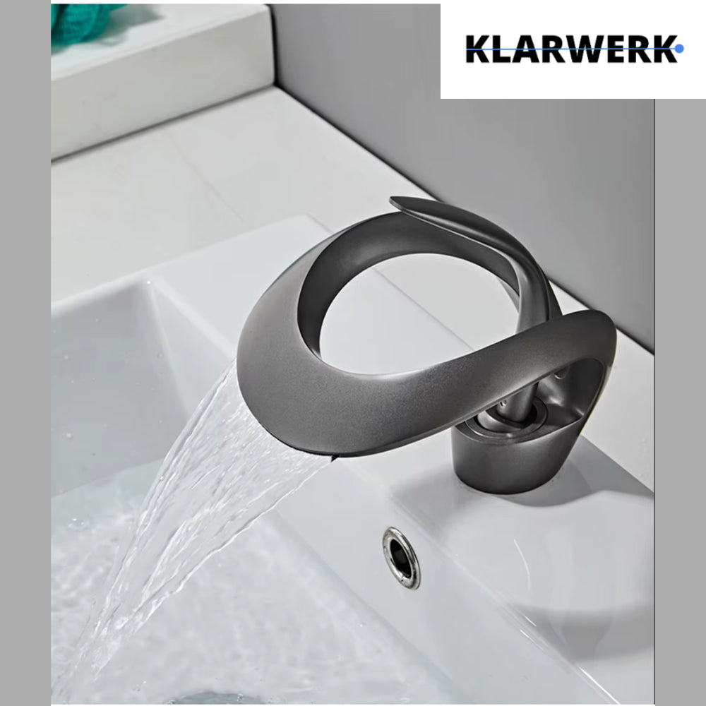 NAVIS | Rubinetto a cascata di design per bagno grigio titanio |Elegante rubinetto in acciaio inossidabile premium per lavelli|Miscelatore  2 attacchi