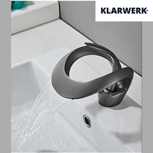 NAVIS | Rubinetto a cascata di design per bagno grigio titanio |Elegante rubinetto in acciaio inossidabile premium per lavelli|Miscelatore  2 attacchi