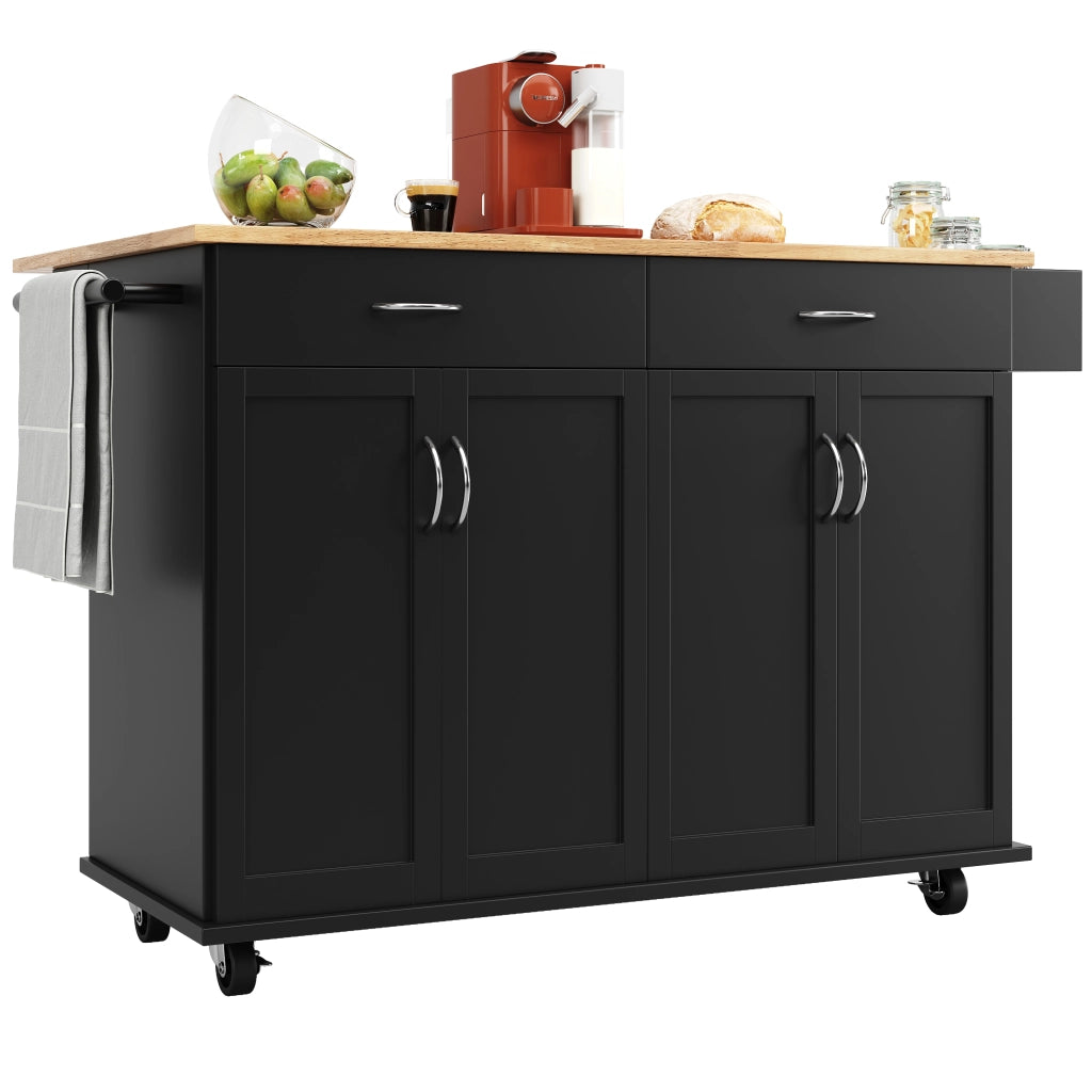 Carrello da Cucina con 2 Cassetti; Ripiani Regolabili; Piano Pieghevole; Portasciugamani e Ruote 106 x 50 x 90;5 cm
