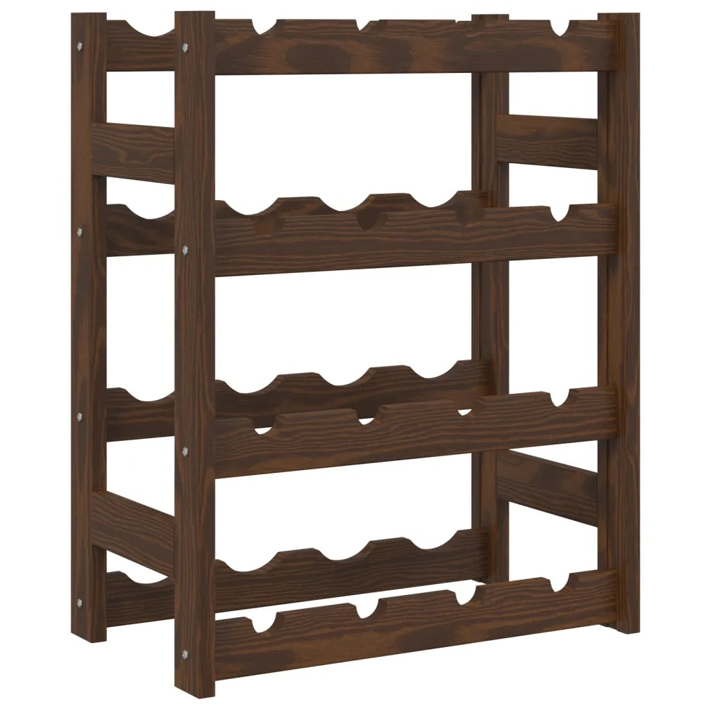 Portabottiglie per 16 Bottiglie Marrone Legno Massello di Pino 373389
