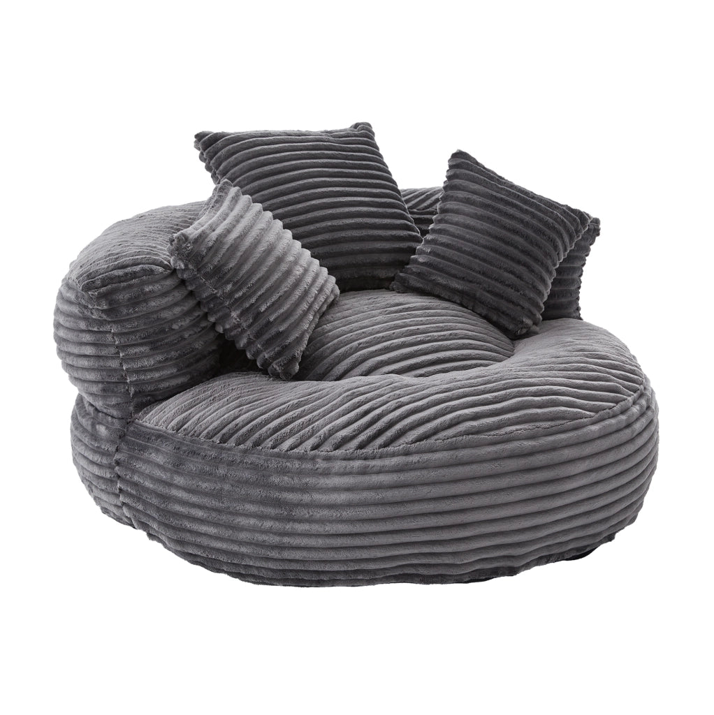 Poltrona sacco in velluto a coste con schienale alto e braccioli; 108 x 108 x 52 cm; grigio scuro