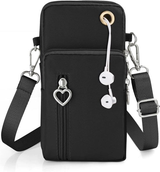Borsa per telefono in nylon con ingresso per cuffia e cinturino crossbody - adatto per telefono fino a 7 pollici - borsa per telefono con cinturino regolabile