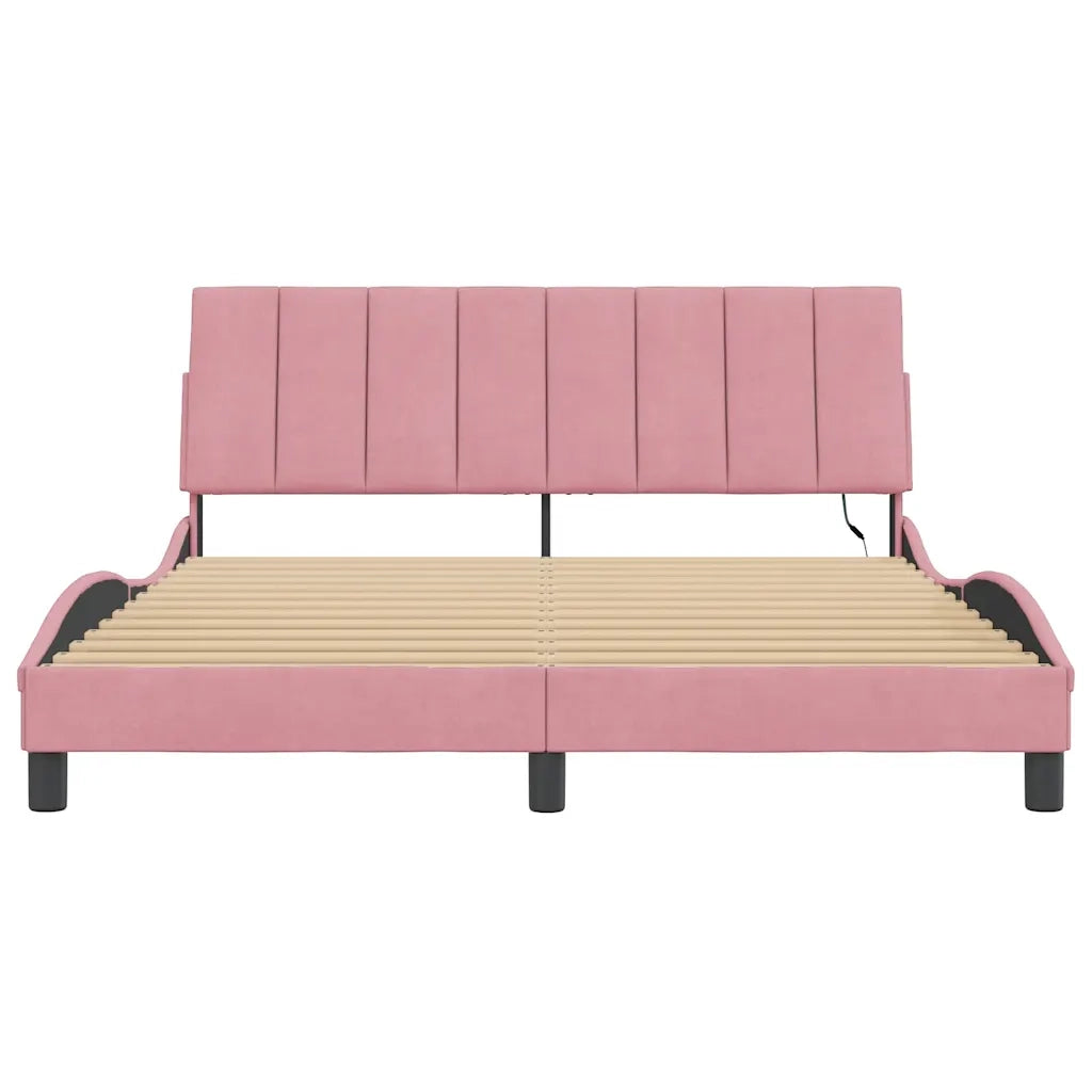 Giroletto con LED senza Materasso-Struttura Letto Hanko Rosa 160x200 cm in Velluto