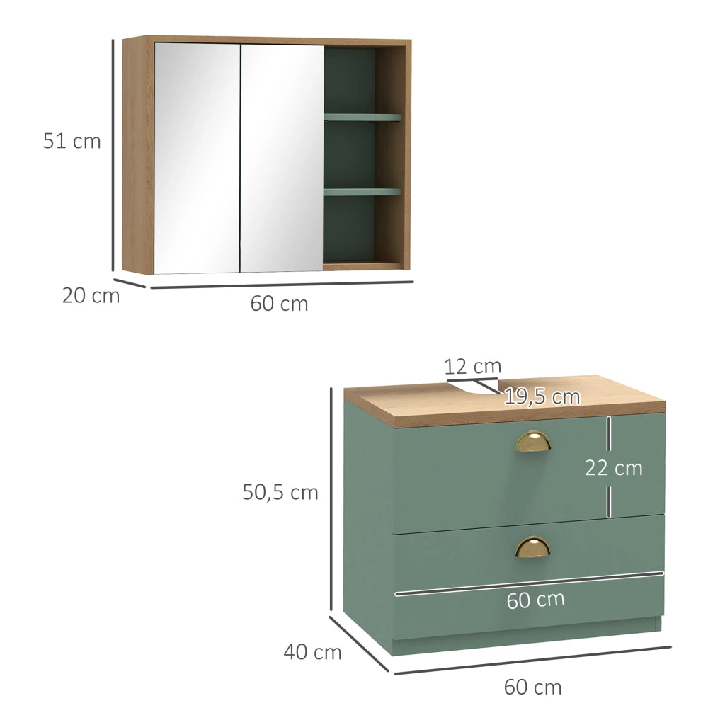 Mobile bagno con ante e cassetti ¨C Zephmum ¨C Verde, legno, 60x30x30