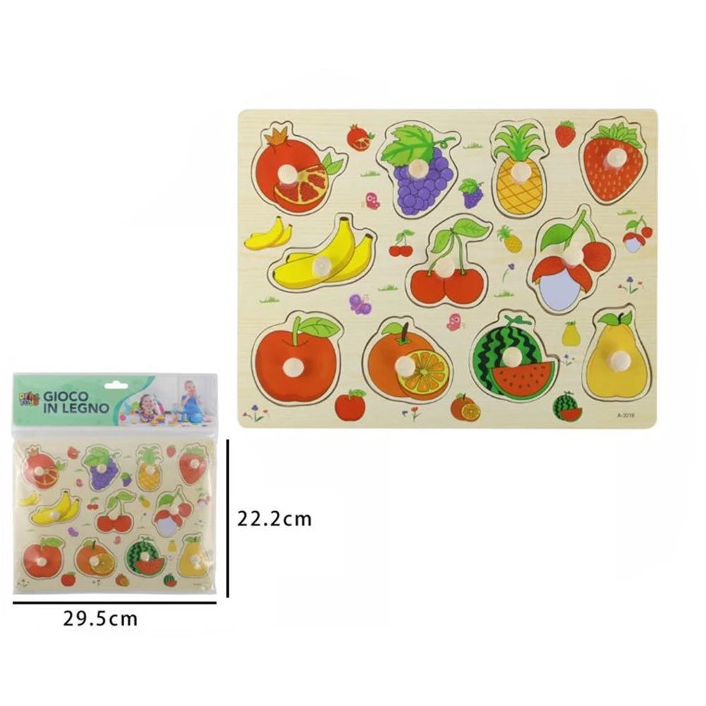 Trade Shop - Puzzle A Incastro Tema Frutta Gioco Educativo In Legno Per Bambini Con Pomelli 52289 -