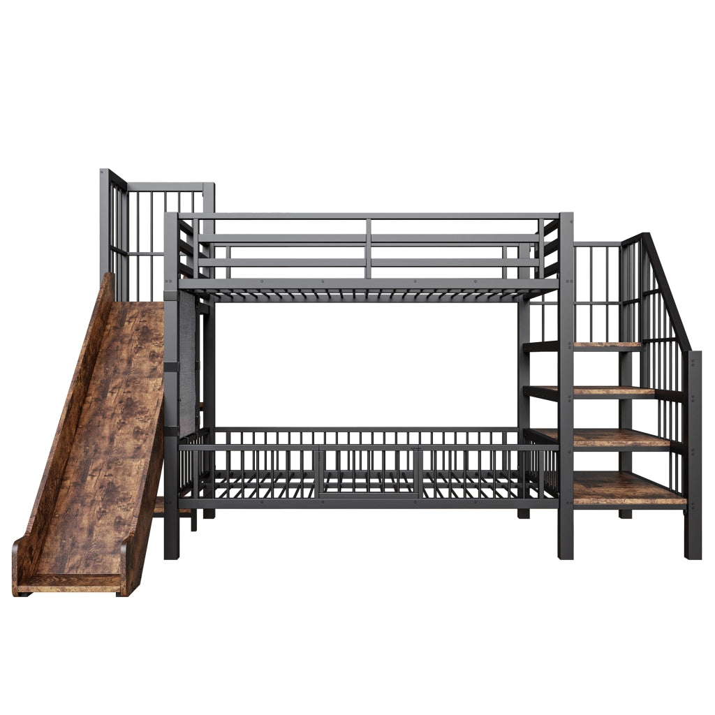 LETTO a soppalco 90x200 cm in metallo nero con scivolo e scala contenitore