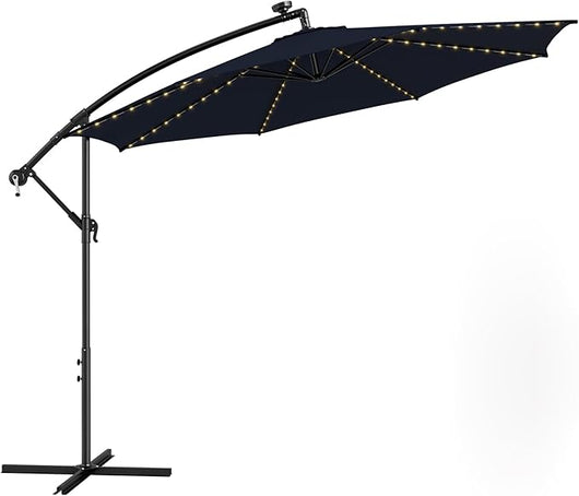 Ombrellone da Giardino ∅303 cm Decentrato, con 112 Luci LED ad Energia Solare, con Manovella, Inclinazione Regolabile, 8 Stecche, Ombrellone da Esterno per Giardino Piscina Cortile