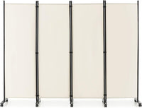 Paravento da Interno in Metallo, Separé Divisorio Interno Pieghevole con Piedini Stabili, Pannelli Divisori per Interni per Casa e Ufficio, Bianco, 225 x 173 cm, 4 Pannelli con ruote