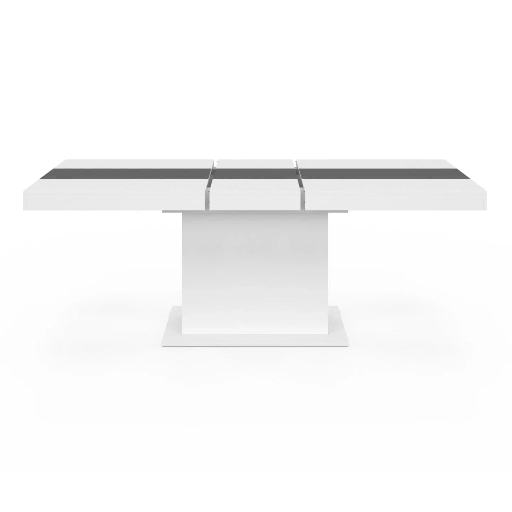 IDMarket - Tavolo da pranzo rettangolare allungabile EDEN 6-10 persone bianco con fascia centrale grigia 160-200 cm