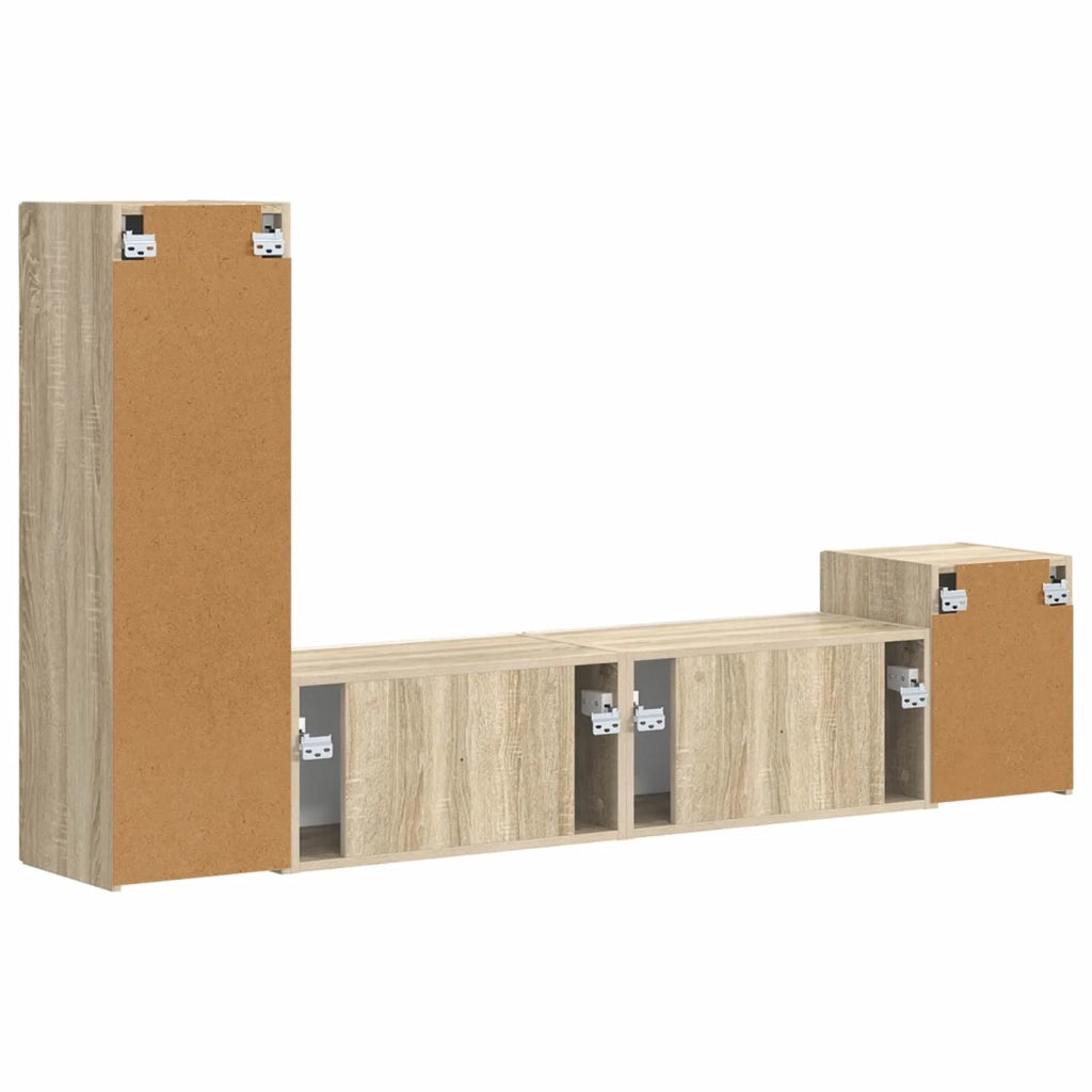 Set mobile TV 4 pz-Credenza per TV Rovere Sonoma Legno multistrato 690543