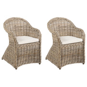 Poltrona da giardino in rattan naturale con cuscino di seduta in cotone bianco sporco per interni ed esterni