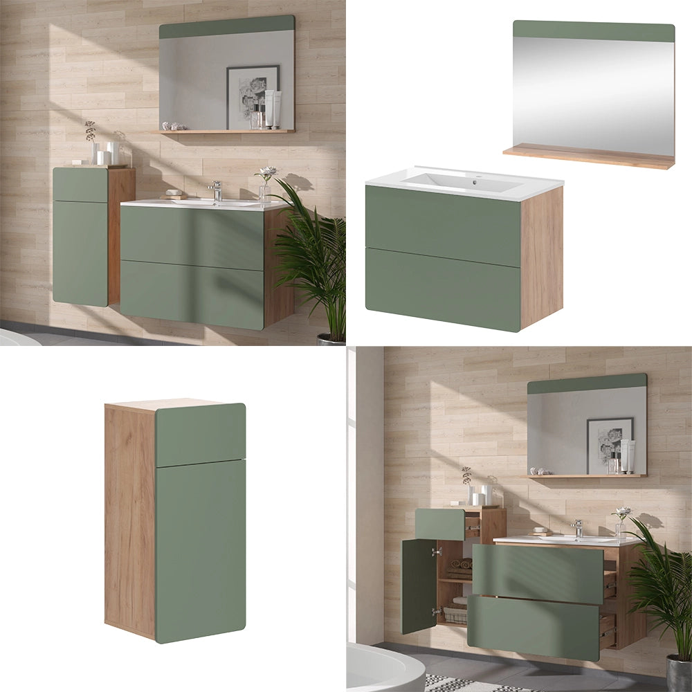 Vicco Set di mobili da bagno Goldkraft rovere/verde 4 pezzi con unità midi