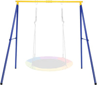Struttura di Metallo per Altalena, Struttura ad A Resistente per Altalena, con Paletti e 2 Modi per Appenderla, Capacità di Peso 200kg, Ideale per Attività Interne ed Esterne (Blu e Giallo)