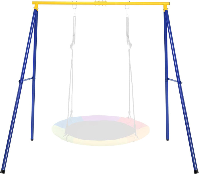 Struttura di Metallo per Altalena, Struttura ad A Resistente per Altalena, con Paletti e 2 Modi per Appenderla, Capacità di Peso 200kg, Ideale per Attività Interne ed Esterne (Blu e Giallo)
