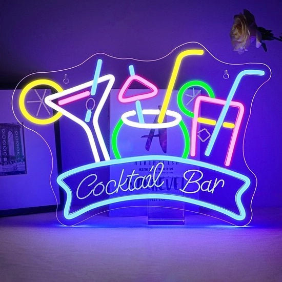 Neonbord per Cocktail Bar - Decorazione Moderna per Bar, Pub e Camera - Scritta Led - Tavola Illuminabile - Adatta per Bar, Pub e Camera
