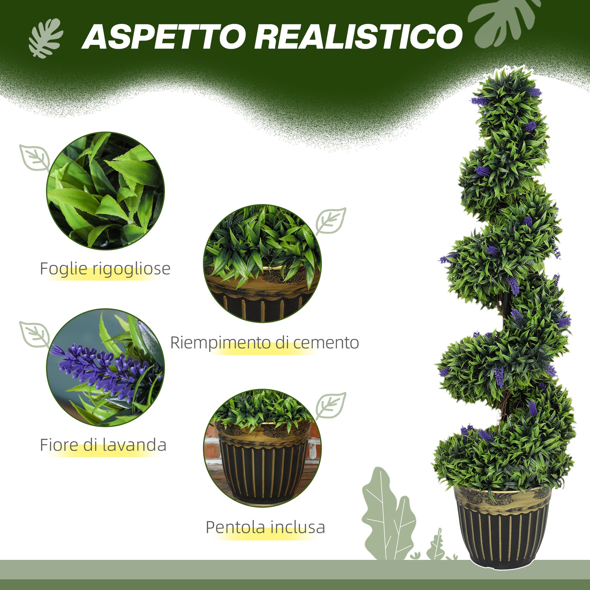 Set 2 Piante Atificiali di Bosso a Spirale Resistente UV con Lavanda  Alte 115 cm Verde e Blu