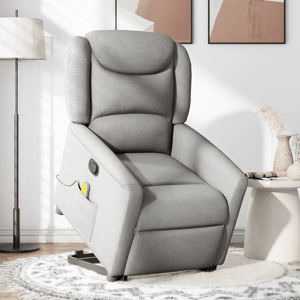vidaXL Poltrona Alzapersona Massaggi Reclinabile Grigio Nuvola Tessuto