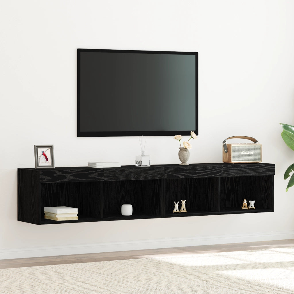 Cabinet TV  con luci LED 2 pz Nero Rovere 80x30x30 cm