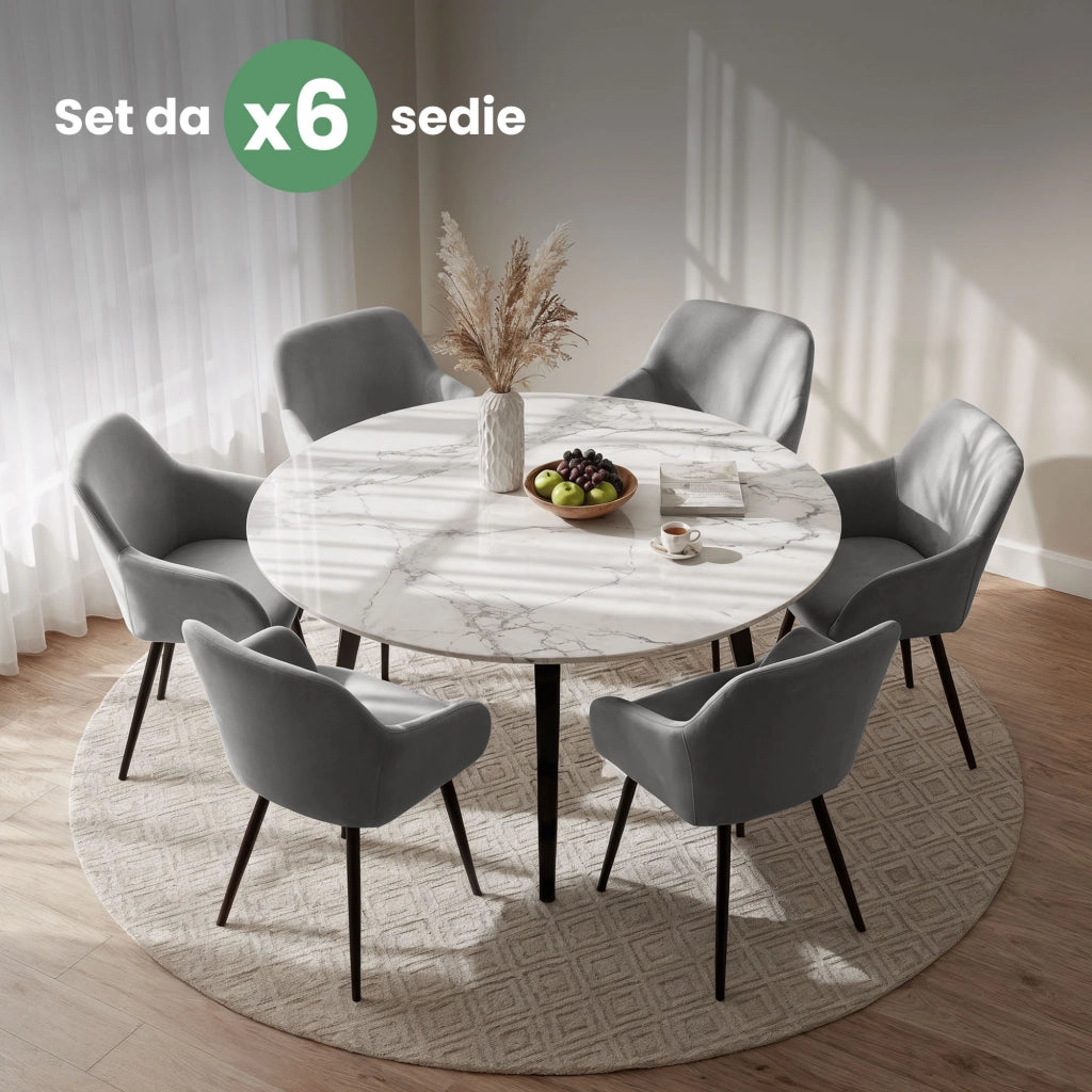 Set di 6 Sedie in velluto liscio ESTELLE Grigio gambe nere