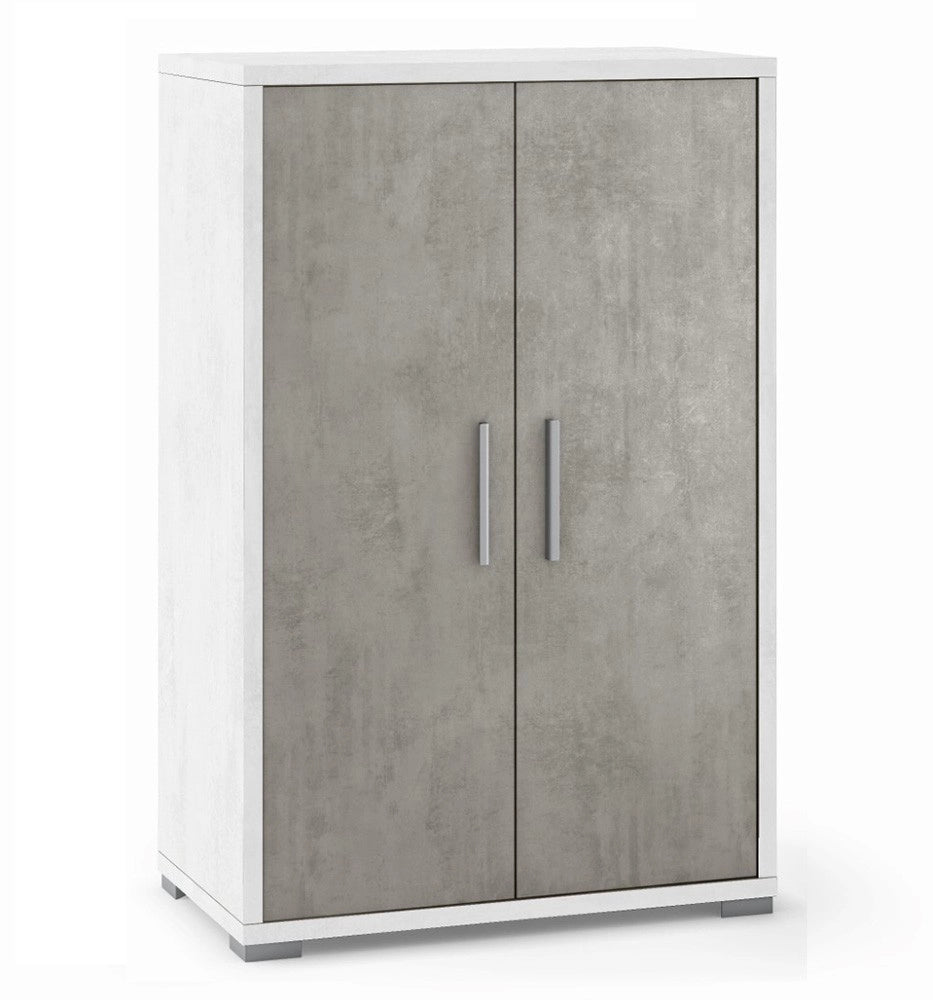 Mobile Armadio 2 ante H110 L71 P41 Cm Struttura color bianco ossido frontali cemento Dd270k Sarmog