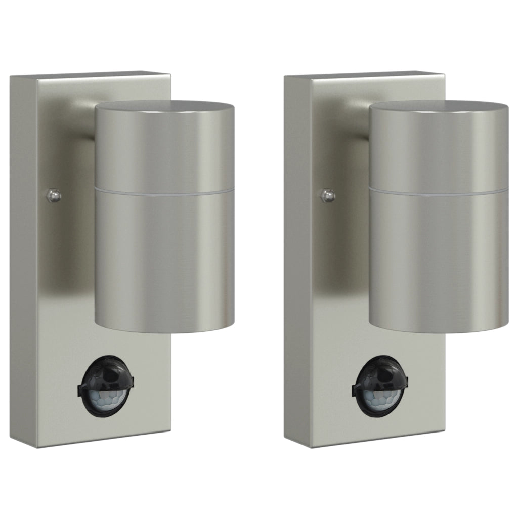 Lampade da parete esterne con sensore 2 pezzi argento acciaio inox IP44