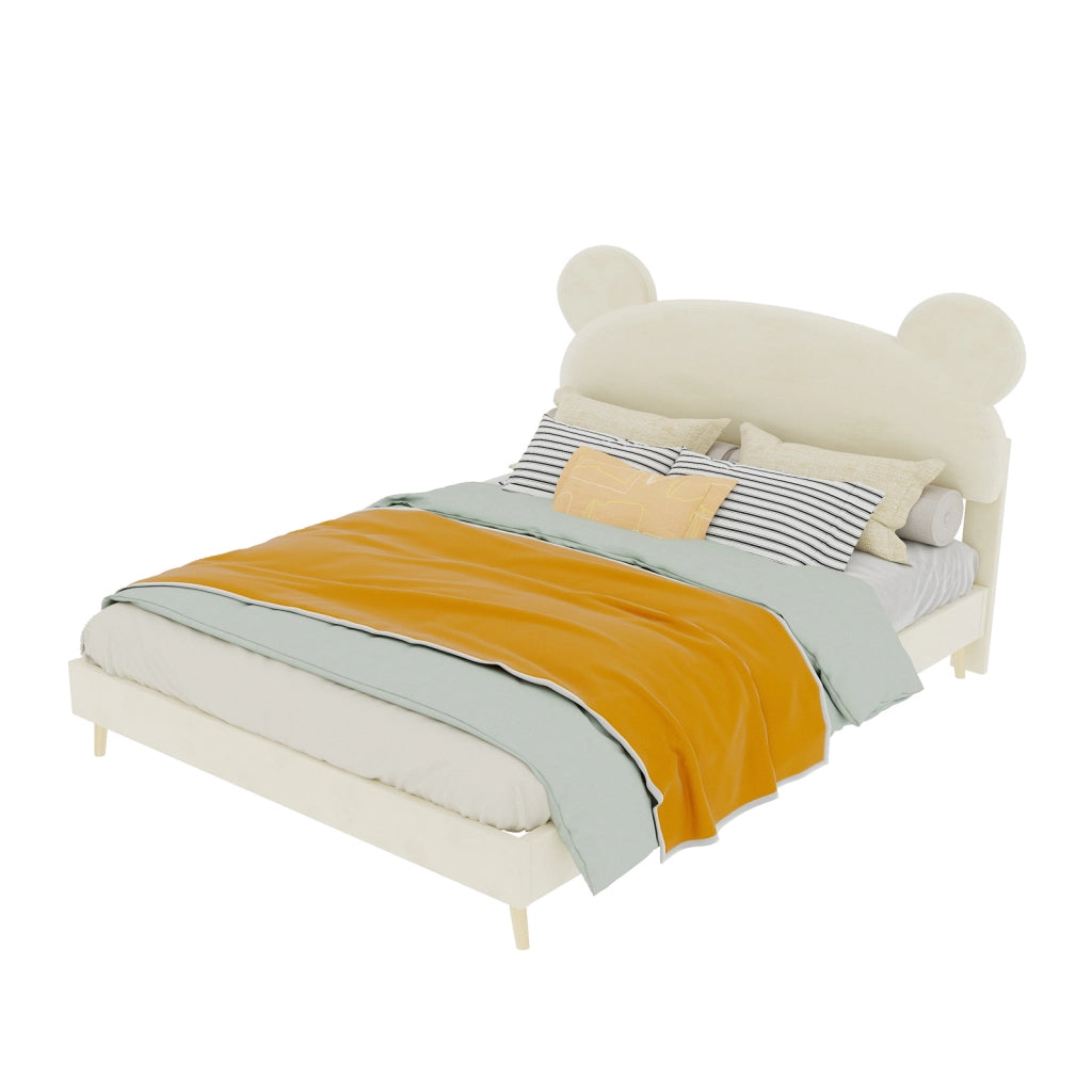 letto imbottito tessuto metallo beige 140 x 200 cm