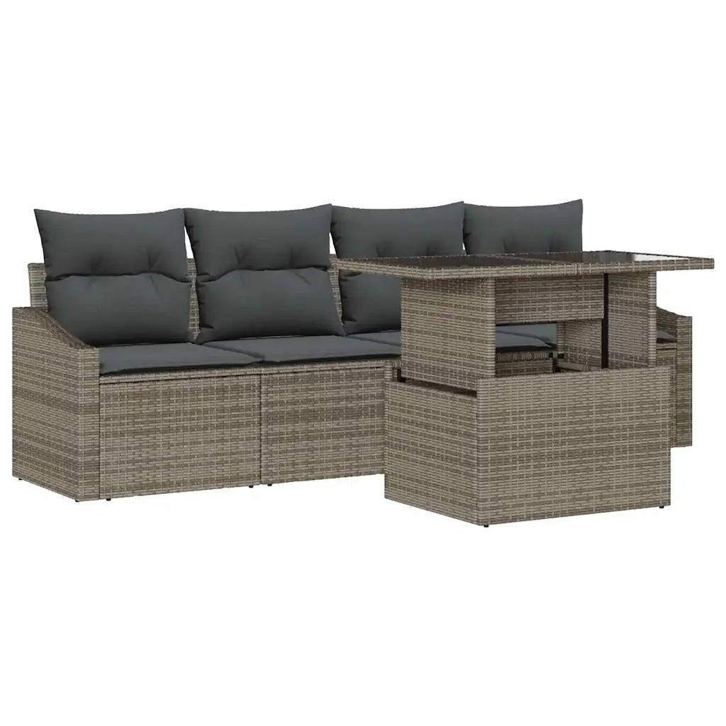 Set Divano da Giardino con cuscino 5 pcs Grigio polyrattan 3348905