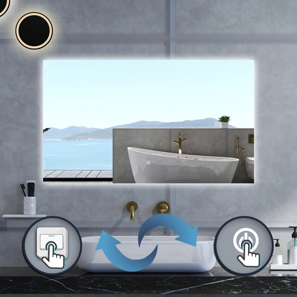 Specchio da bagno Rettangolare con 100x60cm,Memoria, Antifog,Regorabile,Retroilluminato,doppio interruttore,