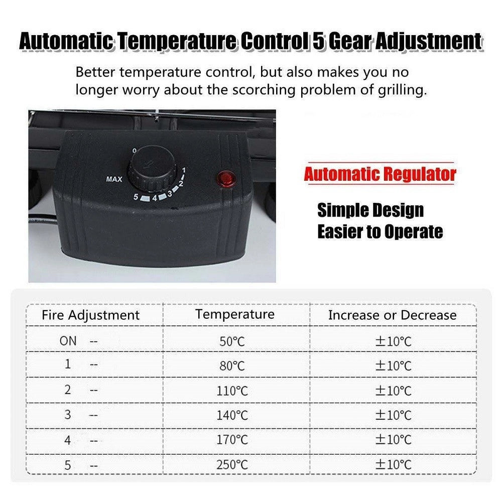 Trade Shop - Griglia Elettrica 2000 W Barbecue Grill Bistecchiera Bbq Giardino Q-bbq6 Jy-06 -