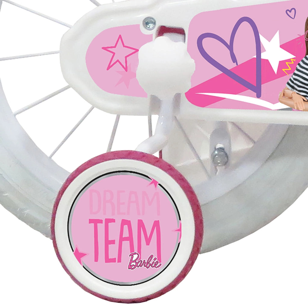 Bicicletta per Bambine 16" Barbie Freni Caliper e Stabilizzatori in Acciaio Hi-Ten Rosa