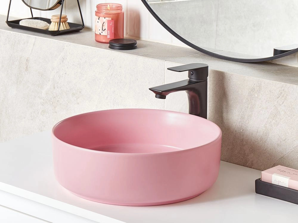 Lavandino da appoggio Rosa Ceramica 370 mm Opaco Lavandino da bagno rotondo