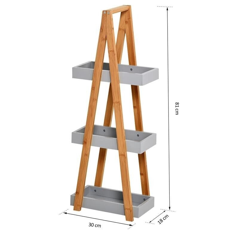 SCAFFALE BAGNO IN MDF E BAMBÙ CON 3 MENSOLE 30 X 18 X 81 CM GRIGIO