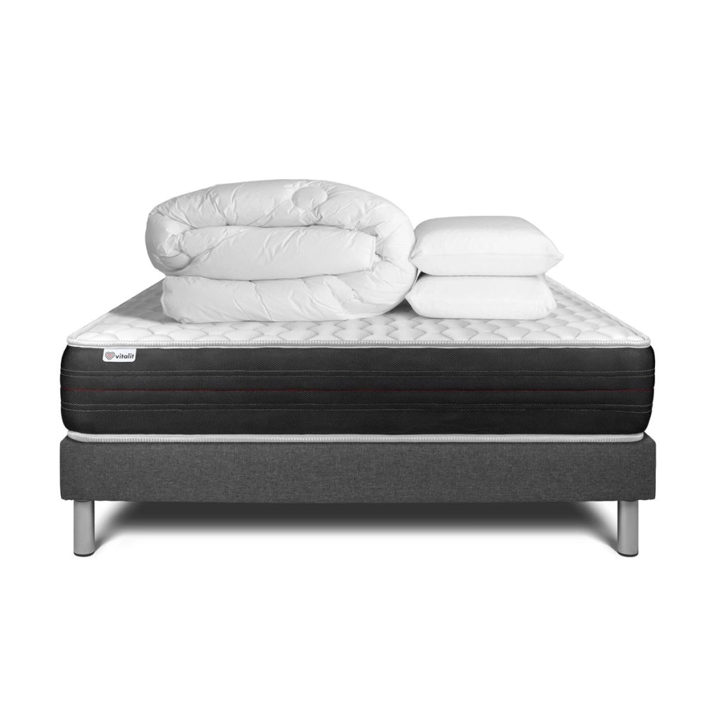 Pacchetto letto completo - Materasso 140x200cm + Box spring con doghe (kit) + 2 cuscini + Piumino - Vitalspring